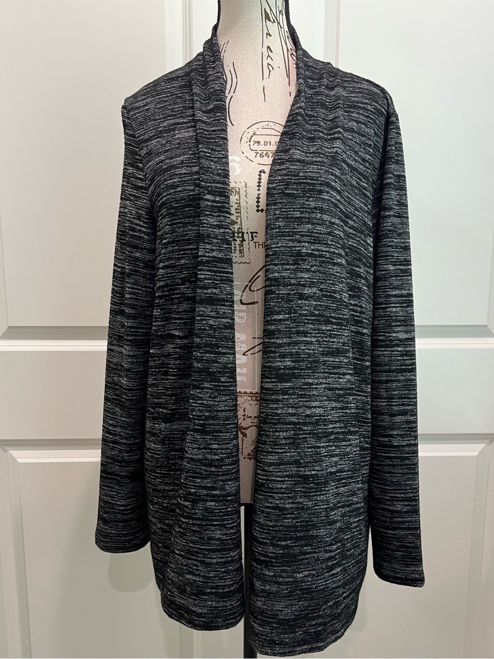 Workshop Republic Clothing Black Heather Open-Front Shawl Cardigan, XL.